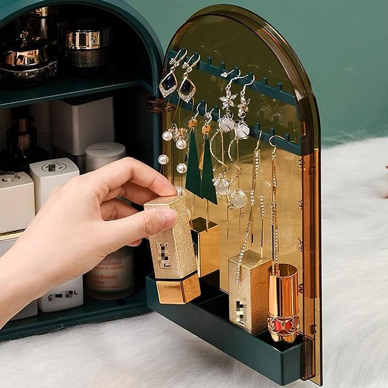 Luxury Cosmetic Storage Box Makeup Organizer with LED Light Mirror Drawer Vanity Countertop Dresser Skincare Display Case