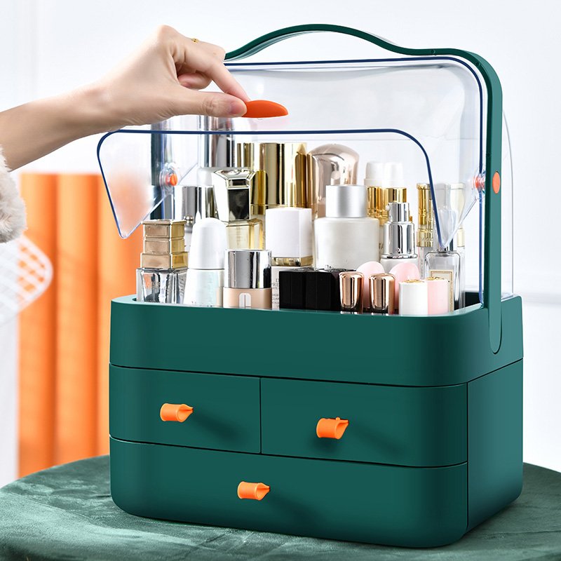 Multifunction Luxury Cosmetics Organizer Light Makeup Organizer Box Fully Open Waterproof Cover organize makeup