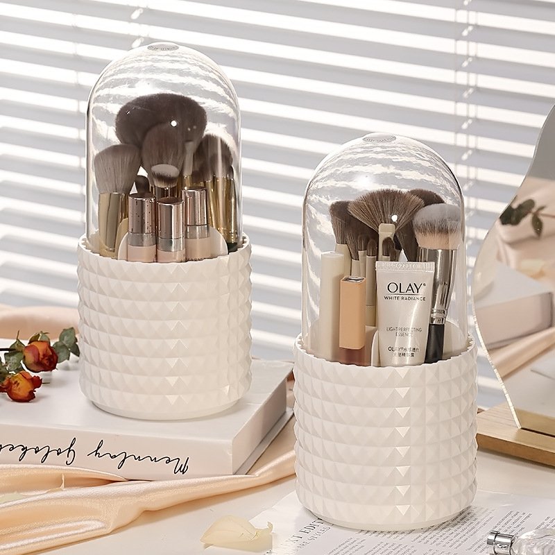 360 Degree Rotating Makeup Brush Holders Dustproof Cosmetic Brushes Storage Case Makeup Organizer With Lid