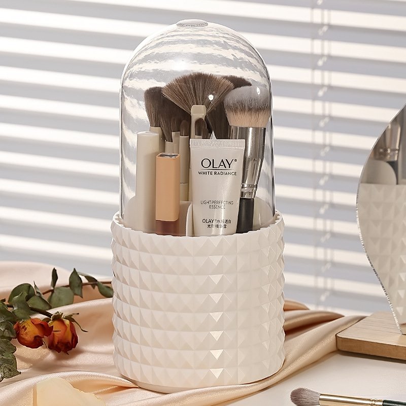 360 Degree Rotating Makeup Brush Holders Dustproof Cosmetic Brushes Storage Case Makeup Organizer With Lid
