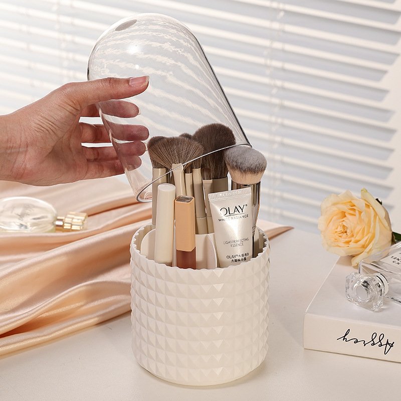 360 Degree Rotating Makeup Brush Holders Dustproof Cosmetic Brushes Storage Case Makeup Organizer With Lid