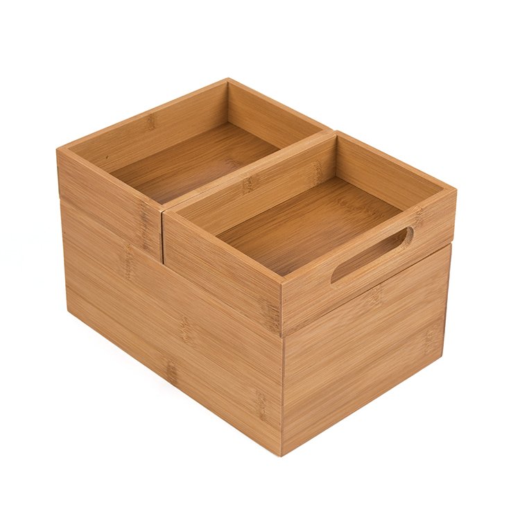 Bamboo Drawer Organizers set of 3Can be assembled Desk Makeup Organizer Grid Box Bamboo Storage