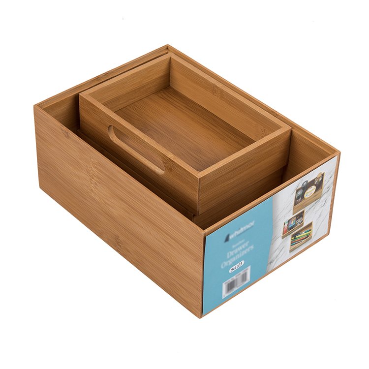 Bamboo Drawer Organizers set of 3Can be assembled Desk Makeup Organizer Grid Box Bamboo Storage