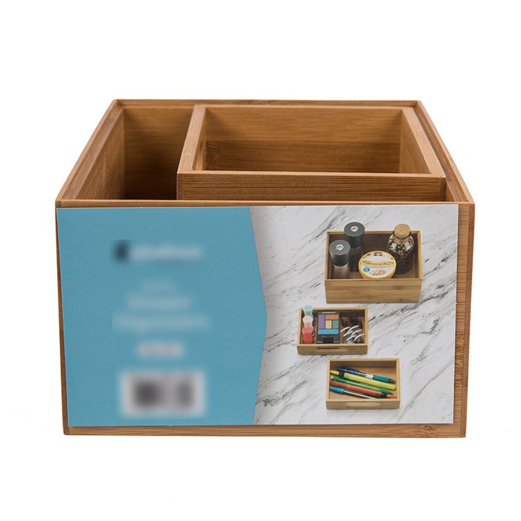Bamboo Drawer Organizers set of 3Can be assembled Desk Makeup Organizer Grid Box Bamboo Storage