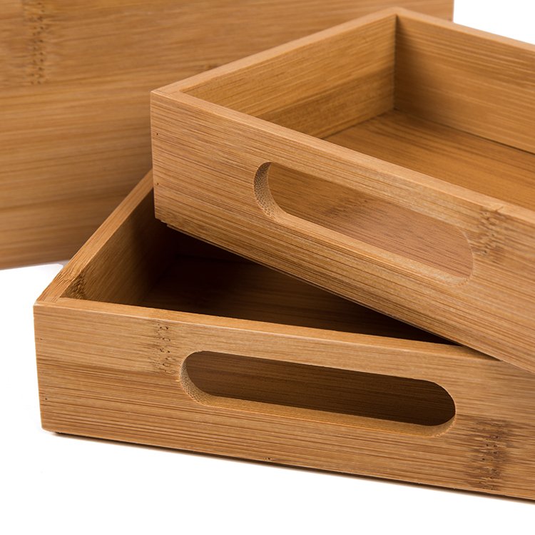 Bamboo Drawer Organizers set of 3Can be assembled Desk Makeup Organizer Grid Box Bamboo Storage