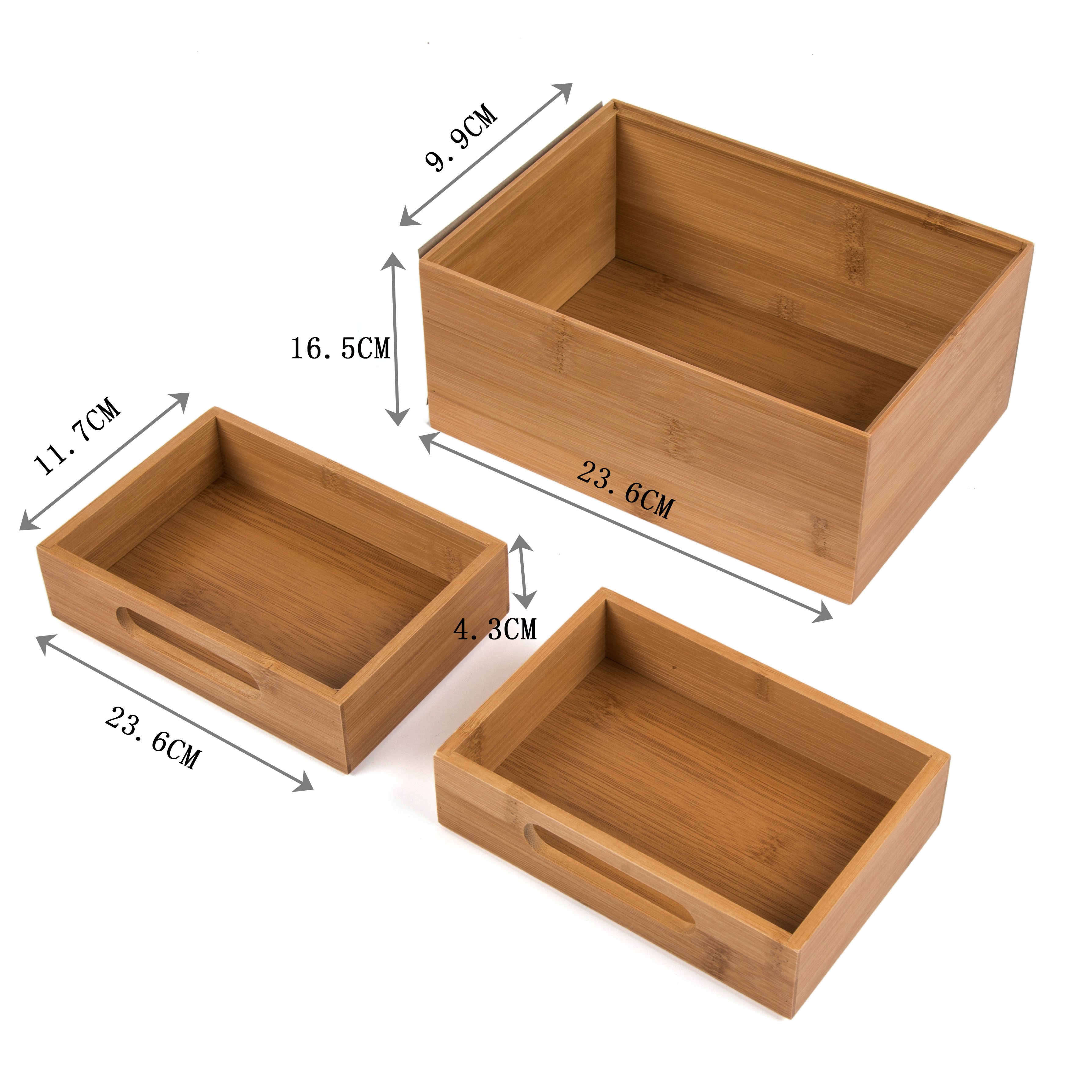 Bamboo Drawer Organizers set of 3Can be assembled Desk Makeup Organizer Grid Box Bamboo Storage