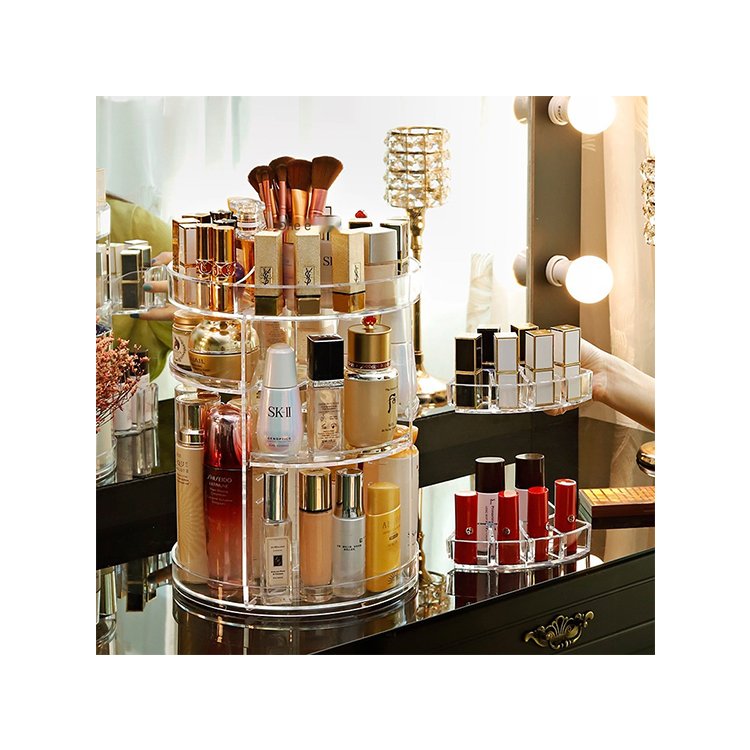 360 Degree Adjustable Acrylic Cosmetic Storage Box Multifunctional Transparent Desktop Partition Customizable round Shape