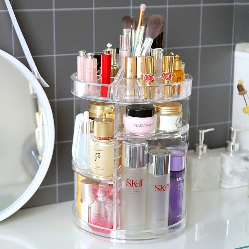 360 Degree Adjustable Acrylic Cosmetic Storage Box Multifunctional Transparent Desktop Partition Customizable round Shape