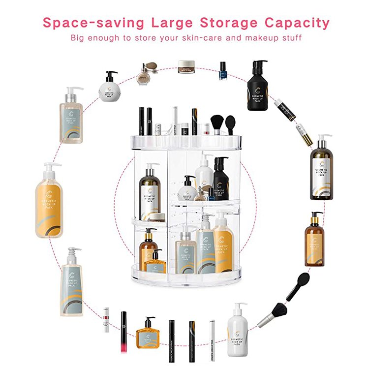 360 Degree Adjustable Acrylic Cosmetic Storage Box Multifunctional Transparent Desktop Partition Customizable round Shape