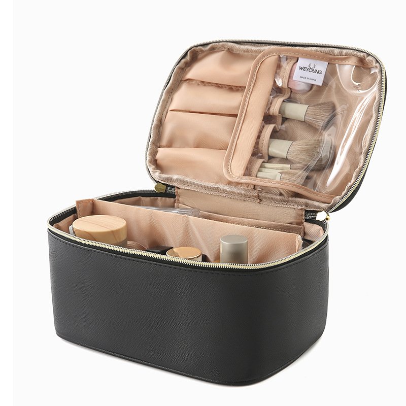 Custom Logo Large Capacity Makeup Zipper Bag Water-proof Luxury Toiletries Skin Care Case Leather Travel Cosmetics Bag