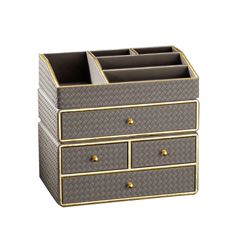 Frins Classic Design Leather Fitted Vanity Cases Storage Organizer Makeup Storage Bins with Drawers Cosmetic Desktop Cabinets