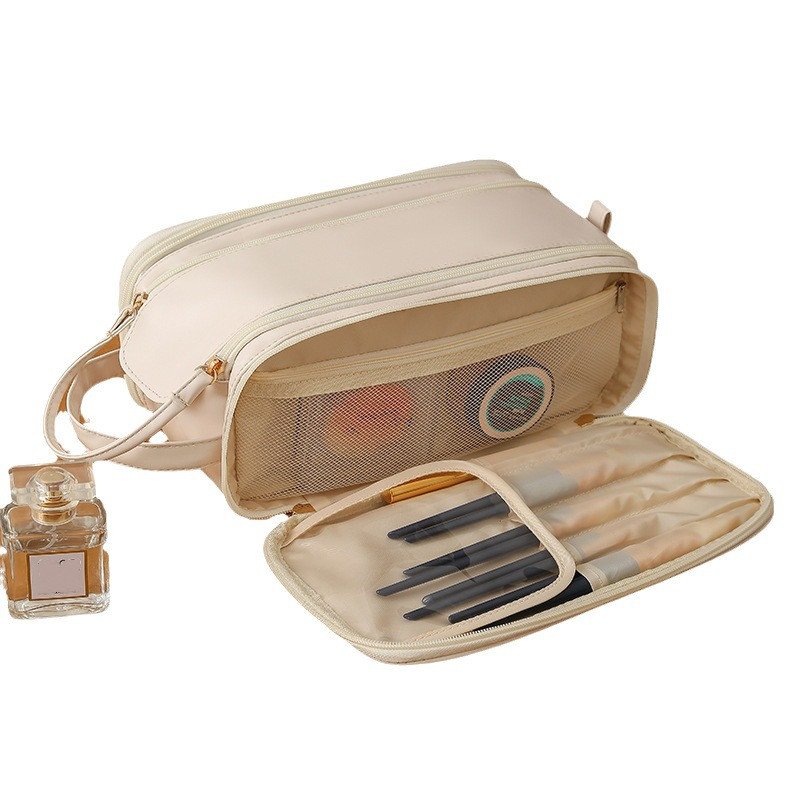 Custom Makeup Portable PU Leather Waterproof Toiletry Pouch Multifunctional Brush Storage Bag for Women