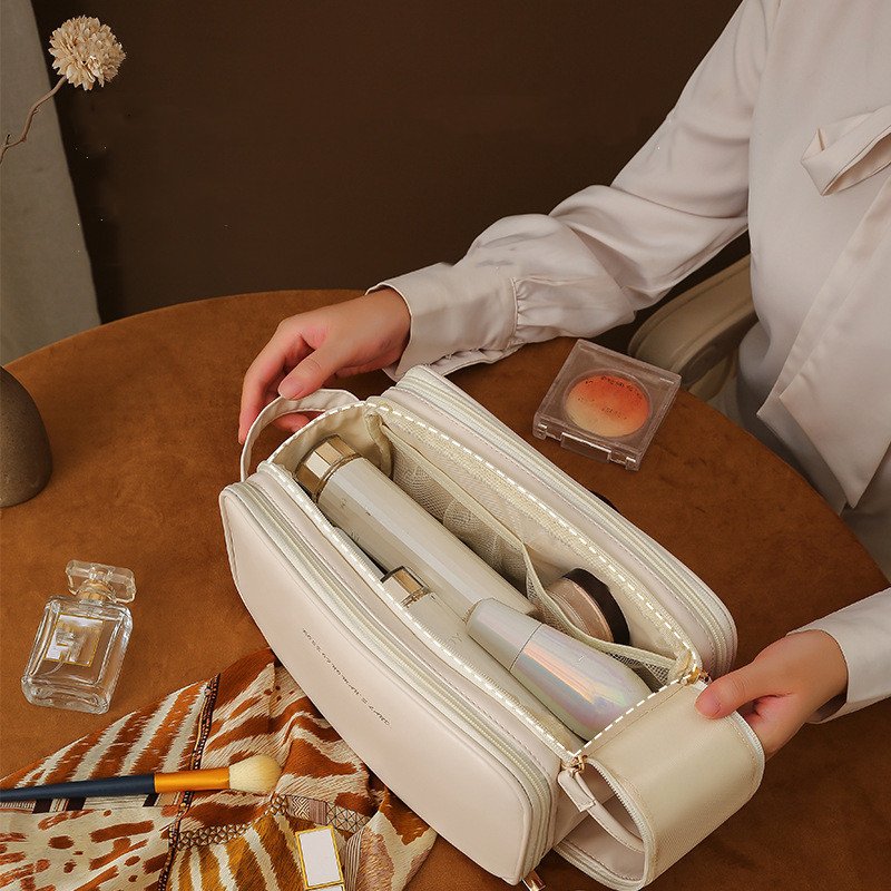 Custom Makeup Portable PU Leather Waterproof Toiletry Pouch Multifunctional Brush Storage Bag for Women