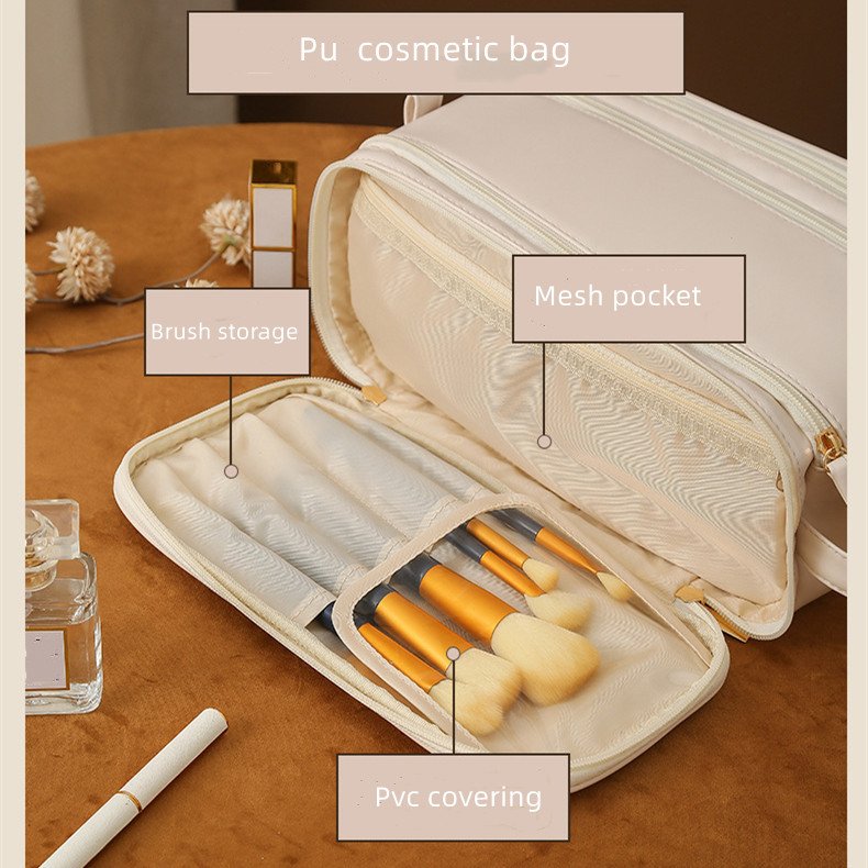 Custom Makeup Portable PU Leather Waterproof Toiletry Pouch Multifunctional Brush Storage Bag for Women
