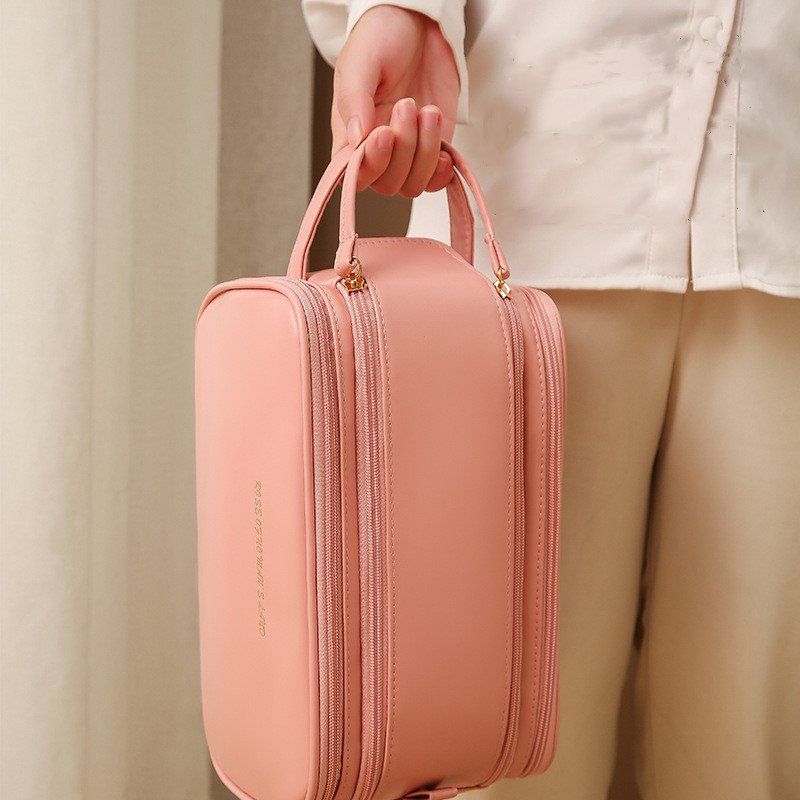 Custom Makeup Portable PU Leather Waterproof Toiletry Pouch Multifunctional Brush Storage Bag for Women