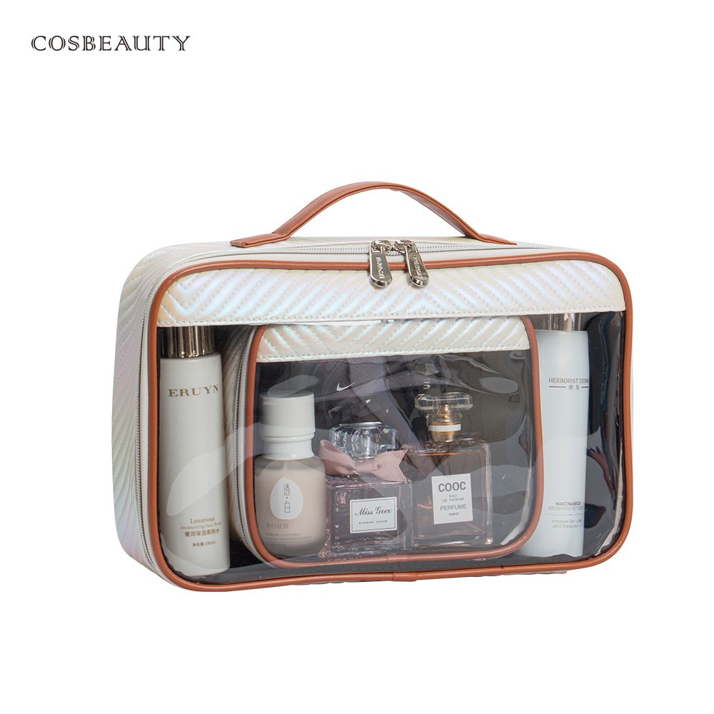 KONCAI clear makeup pouch cosmetic accessories PVC vanity bag beauty box organizers tioletry small travel make up bag
