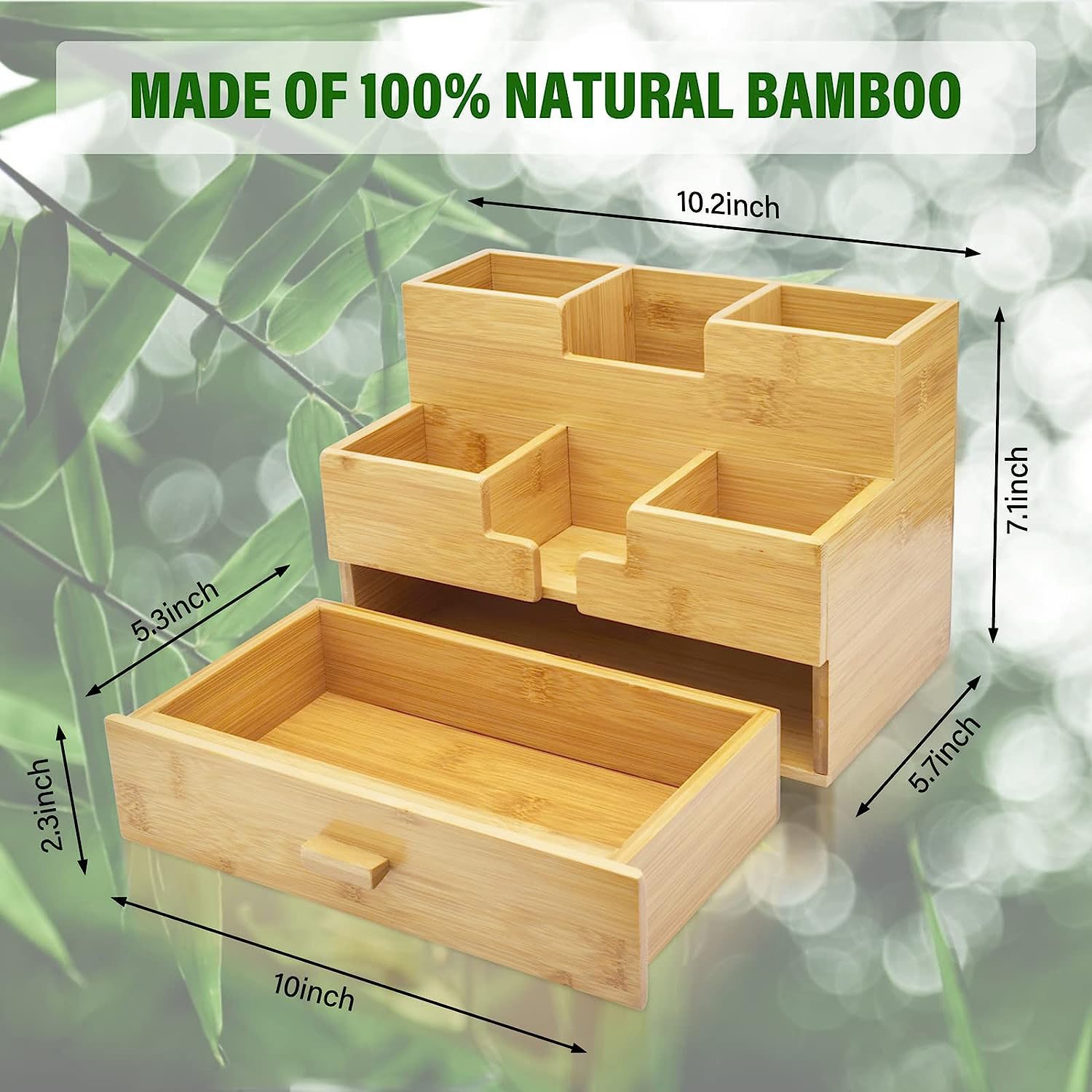 Custom Natural Bamboo Desktop Drawer Organizer Makeup Office Organization 3 Layer Tabletop Drawers Bamboo Desk Organizer