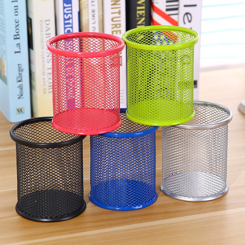 Mesh Pencil Holder Metal Pen Cup round Holder for Desk Organizer Black Desktop Stationery Organizer for Office School Home