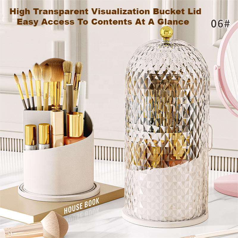 360° Degree Rotating Makeup Brush Holder Transparent Rotating Cosmetics Organizer for Lipsticks