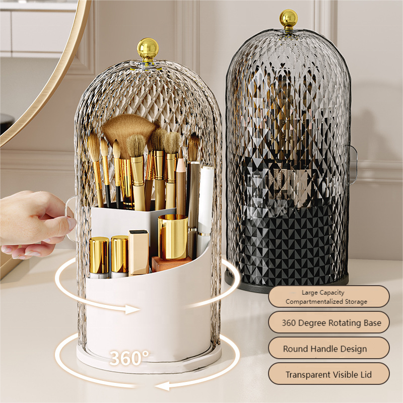 360° Degree Rotating Makeup Brush Holder Transparent Rotating Cosmetics Organizer for Lipsticks
