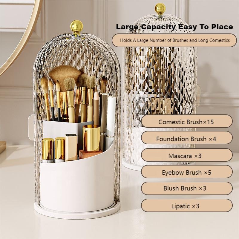 360° Degree Rotating Makeup Brush Holder Transparent Rotating Cosmetics Organizer for Lipsticks