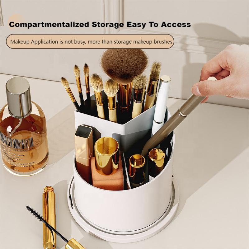 360° Degree Rotating Makeup Brush Holder Transparent Rotating Cosmetics Organizer for Lipsticks