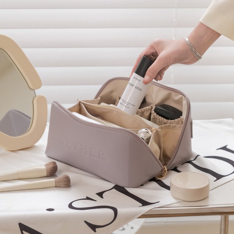 Factory Large Capacity Travel Storage PU Makeup Organ Pillow Cosmetics Bag