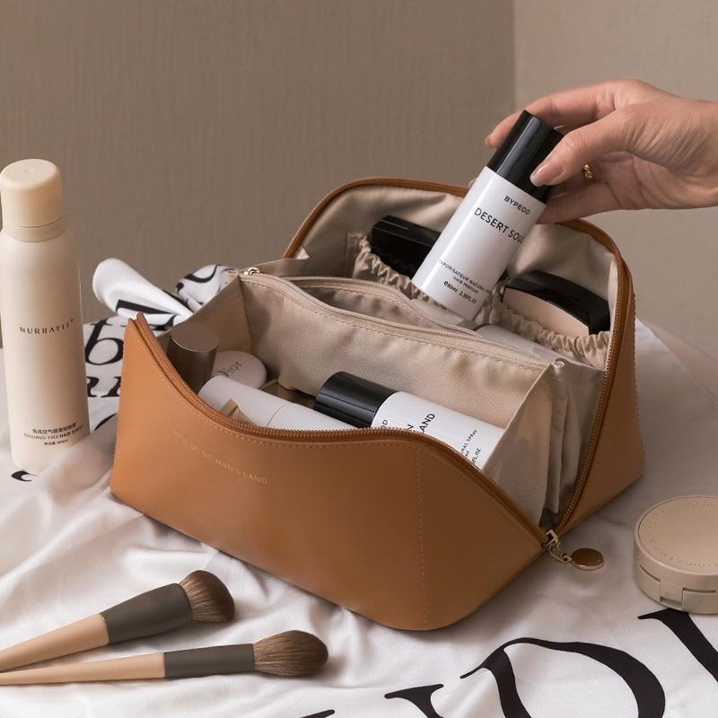 Factory Large Capacity Travel Storage PU Makeup Organ Pillow Cosmetics Bag