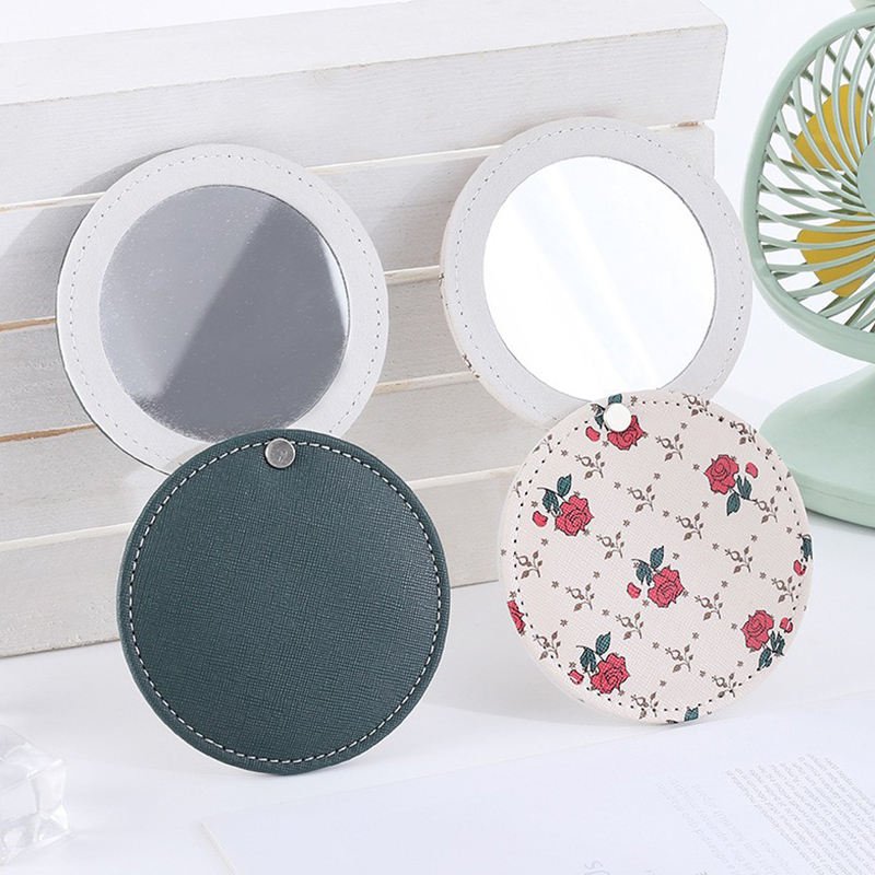 Factory Supply Round Leather portable compact round mini pocket mirror for makeup custom logo