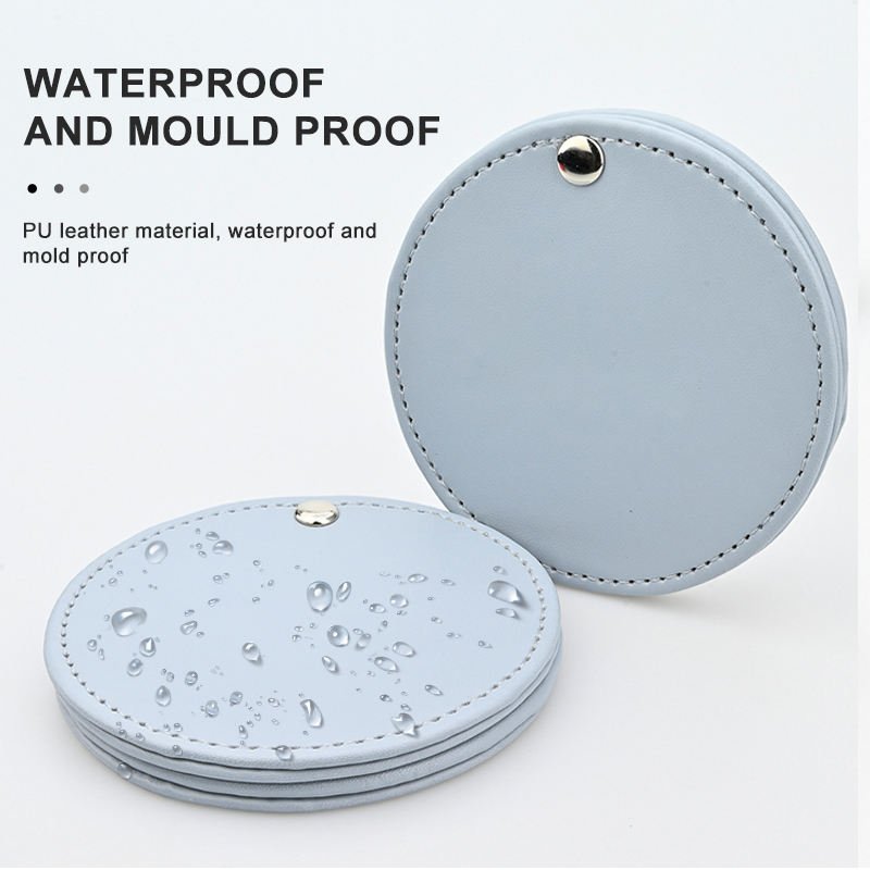 Factory Supply Round Leather portable compact round mini pocket mirror for makeup custom logo
