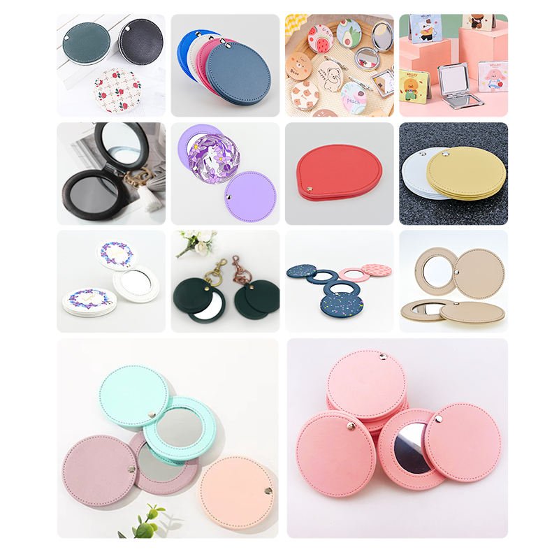 Factory Supply Round Leather portable compact round mini pocket mirror for makeup custom logo