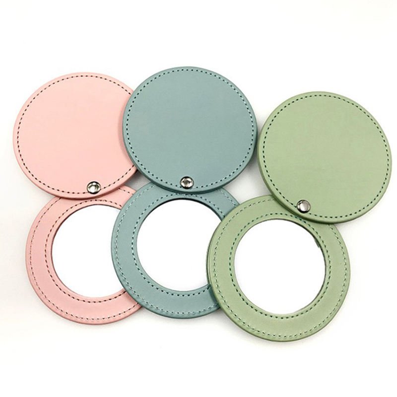 Factory Supply Round Leather portable compact round mini pocket mirror for makeup custom logo