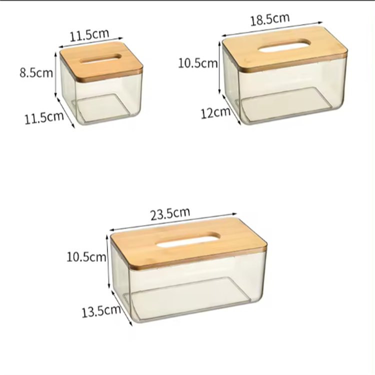 DS1516 Acrylic Paper Box Napkin Box Acrylic Transparent Bamboo Wood Cover Tissue Box Trash Bag Dispenser Roll Holder