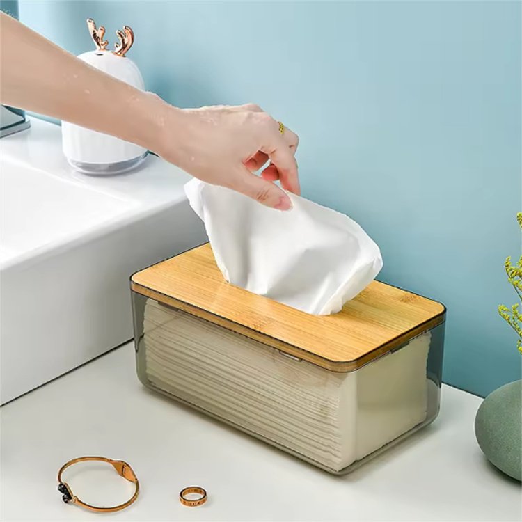 DS1516 Acrylic Paper Box Napkin Box Acrylic Transparent Bamboo Wood Cover Tissue Box Trash Bag Dispenser Roll Holder