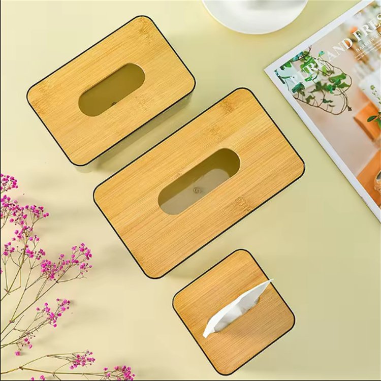 DS1516 Acrylic Paper Box Napkin Box Acrylic Transparent Bamboo Wood Cover Tissue Box Trash Bag Dispenser Roll Holder