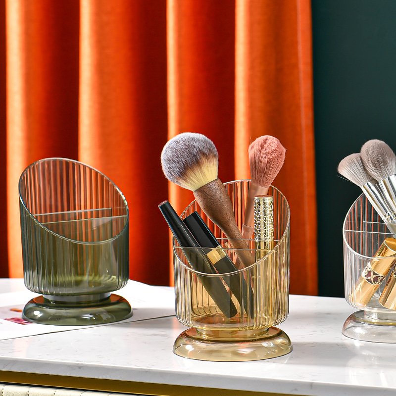 Vintage Stripe Transparent Makeup Brush Holder New Design Desk Plastic Cosmetic Organizer
