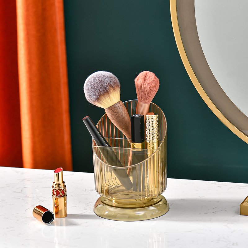 Vintage Stripe Transparent Makeup Brush Holder New Design Desk Plastic Cosmetic Organizer