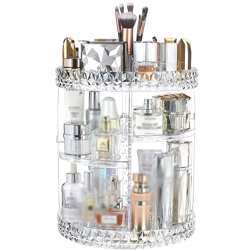 Choice Fun Acrylic 360 Degree Rotating Beauty Makeup Organizer Adjustable Cosmetic Storage Box Transparent Desktop Storage Box