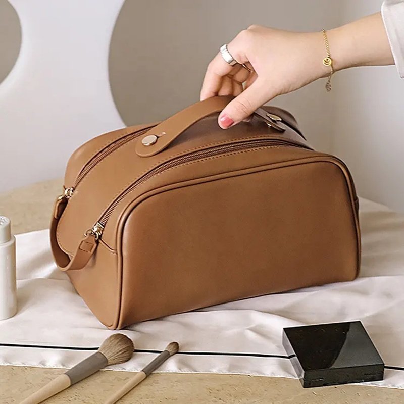New Portable Waterproof Organize Cosmetic Bag PU Leather Hand Travel Toiletry Makeup Bag