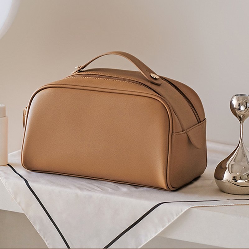 New Portable Waterproof Organize Cosmetic Bag PU Leather Hand Travel Toiletry Makeup Bag