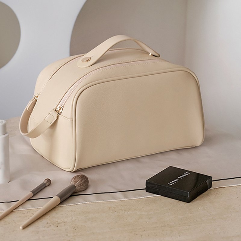 New Portable Waterproof Organize Cosmetic Bag PU Leather Hand Travel Toiletry Makeup Bag