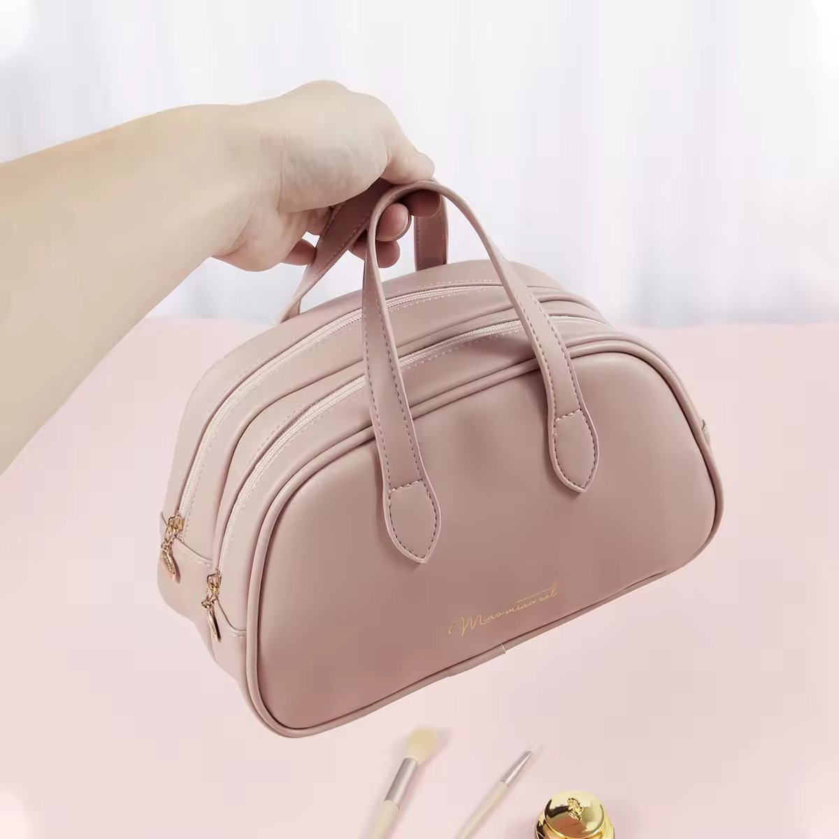Custom logo double layer portable makeup bag fashionable and waterproof storage bag skincare product brush bag