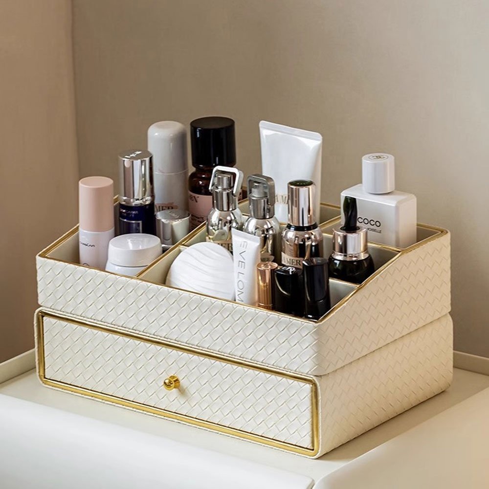 Advanced Skincare Makeup Organizer Large Capacity Desktop Dresser Cosmetic Storage Case Lipstick Jewellery Box Dustproof Leather