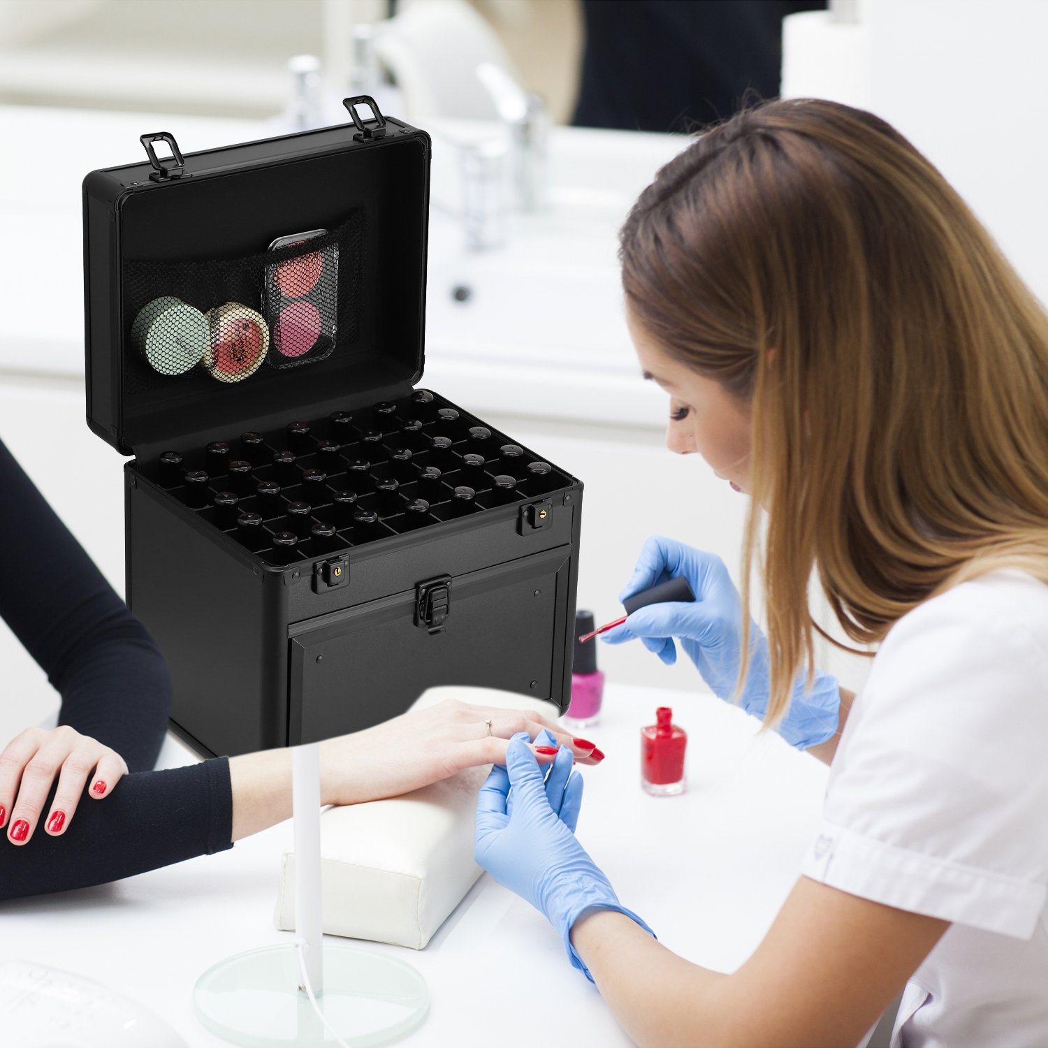 Keyson Makeup Organizers Box Manicure Product Durable Organizer Makeup Case Portable Nail Table Travel Makeup Case