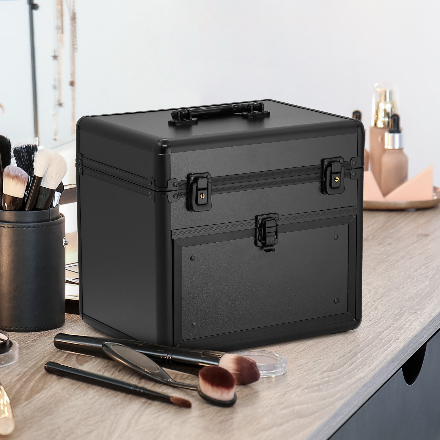 Keyson Makeup Organizers Box Manicure Product Durable Organizer Makeup Case Portable Nail Table Travel Makeup Case
