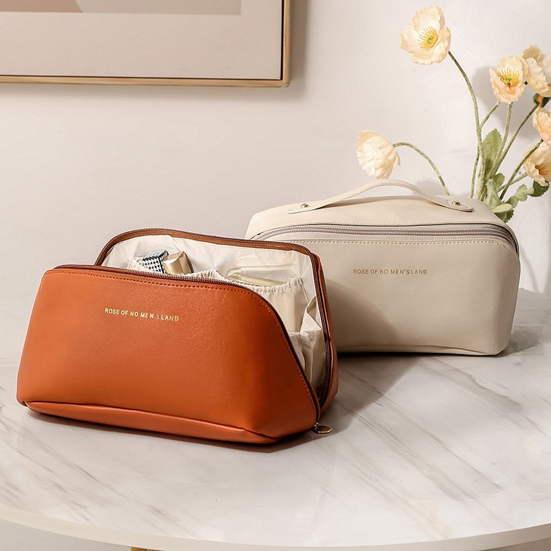 YIWU QIYE Travel PU leather pillow bag cosmetics and toiletries storage bag large capacity partition storage makeup bag