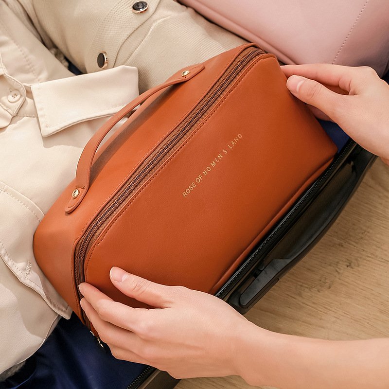 YIWU QIYE Travel PU leather pillow bag cosmetics and toiletries storage bag large capacity partition storage makeup bag