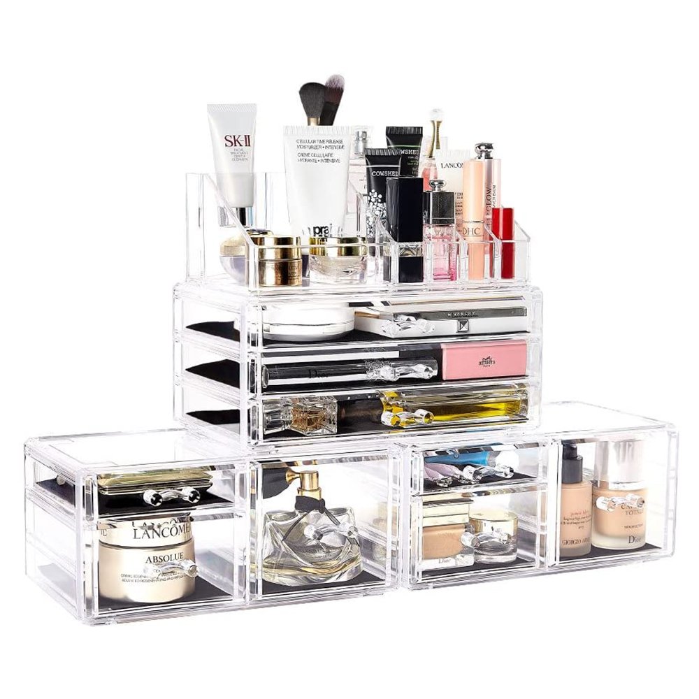 Makeup Organizer Acrylic Storage Organizer Box with 9 Drawers Stackable Cosmetic Display Cases for Dresser