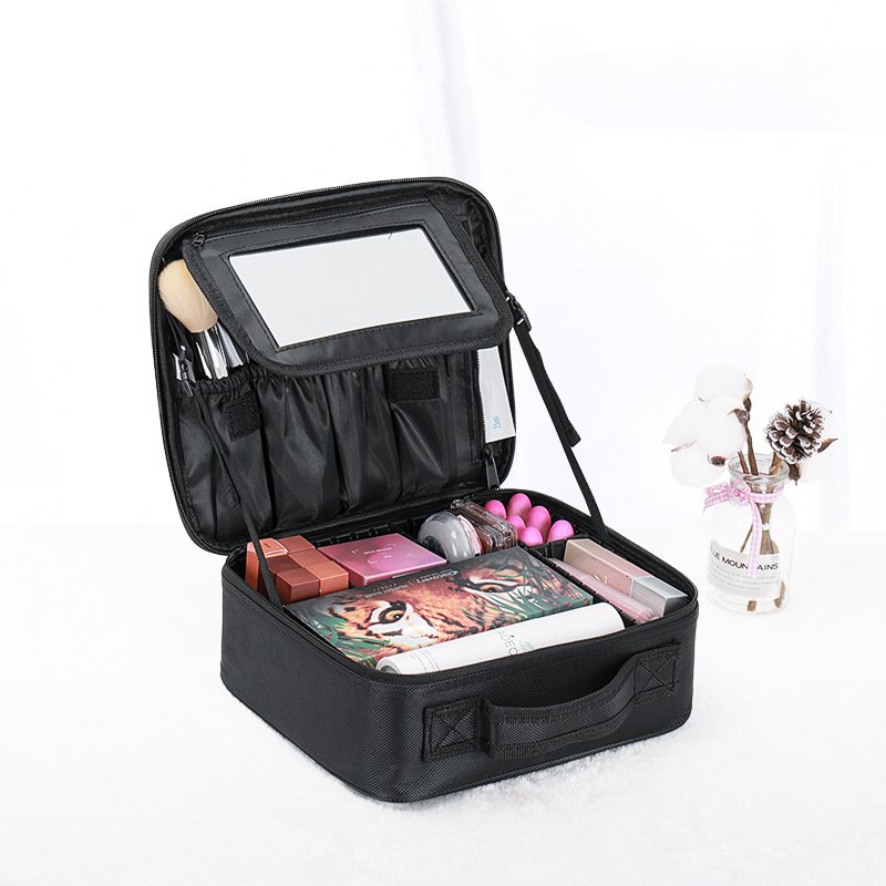 Factory Wholesale Travel Makeup Organizers and Storage Case, Portable Makeup Bag With Mirror CosmeticTrain Bag