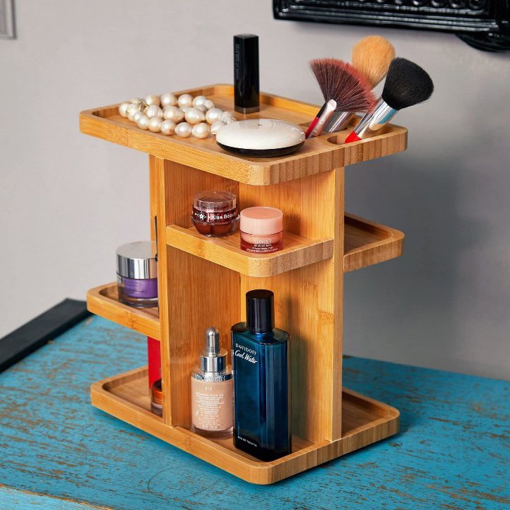 Bamboo Makeup Organizer makeup Organizer wood Storage Carousel Bathroom Storage bathroom Counter Organizers